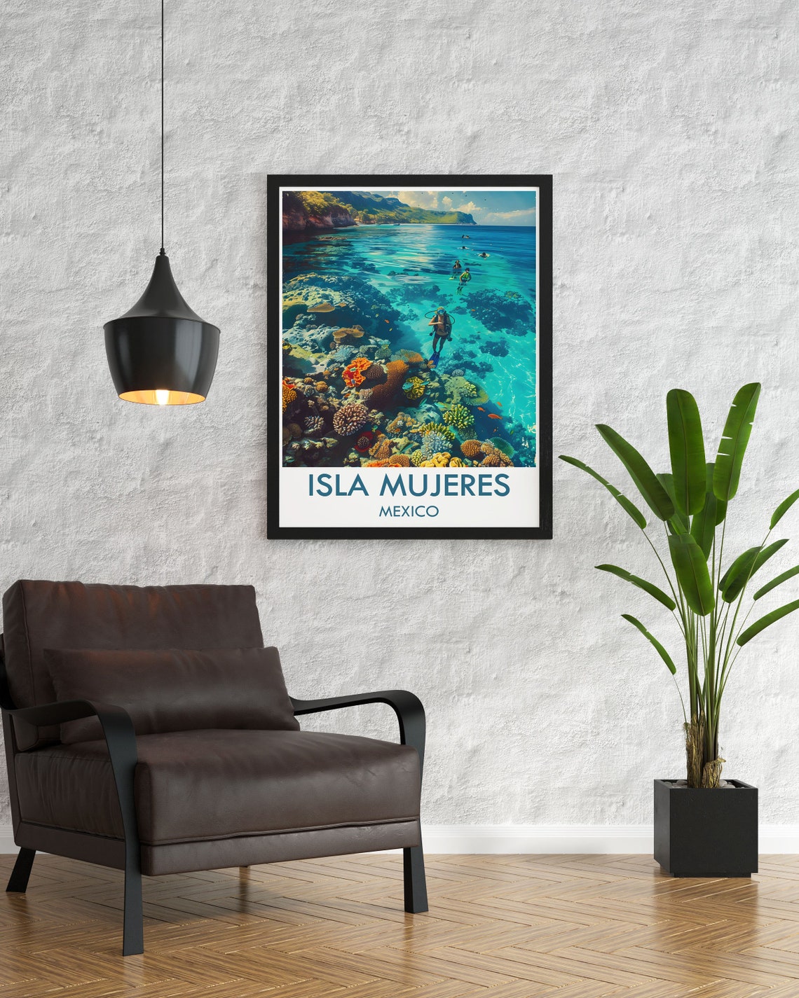 Isla Mujeres Mexico Scuba Divers Coral Reef Underwater Poster - Image 3