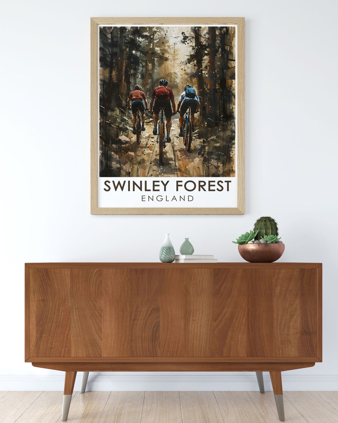 Swinley Forest England Mountain Bikers Trail Watercolor Poster - Image 2