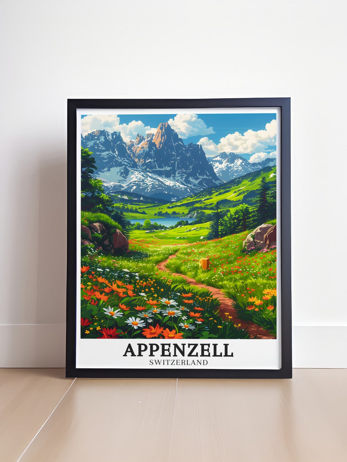 Appenzell Travel Poster Seealpsee Lake And Alpstein Mountains Gift Print Appenzell Wall Print And Seealpsee Lake Art - Image 4
