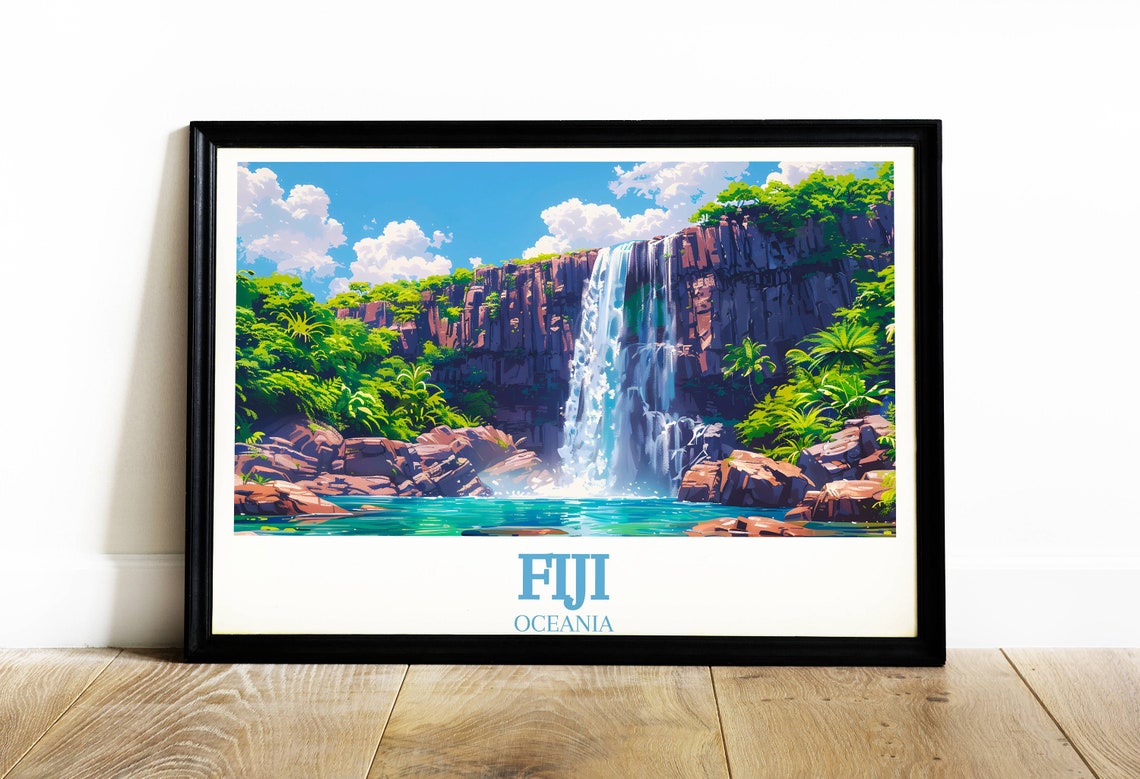 Fiji Waterfall Taveuni Tropical Cliff Jungle Pool Art Poster - Image 4
