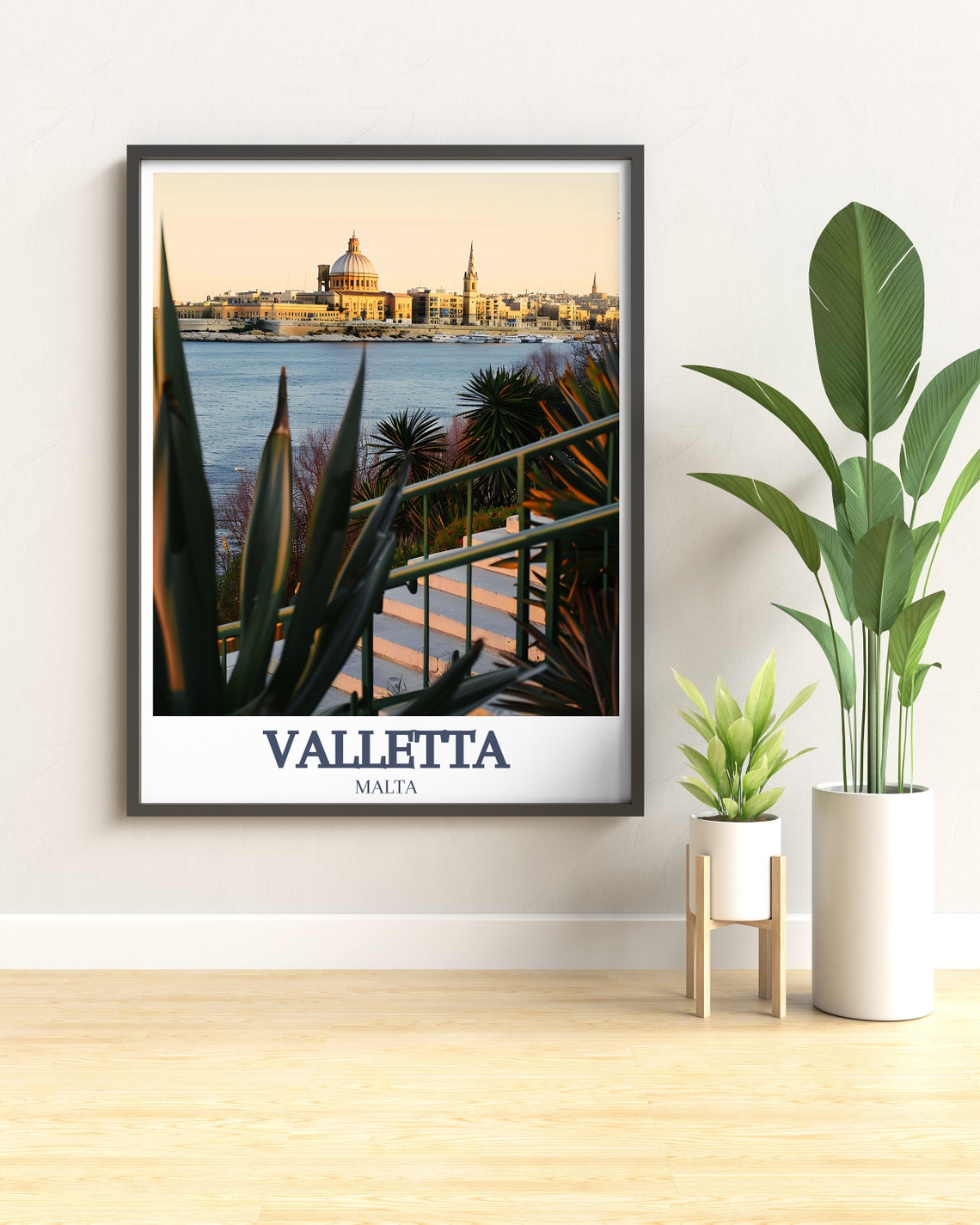 Valletta Malta Golden Harbor Skyline With The Domed Church Poster - Image 3