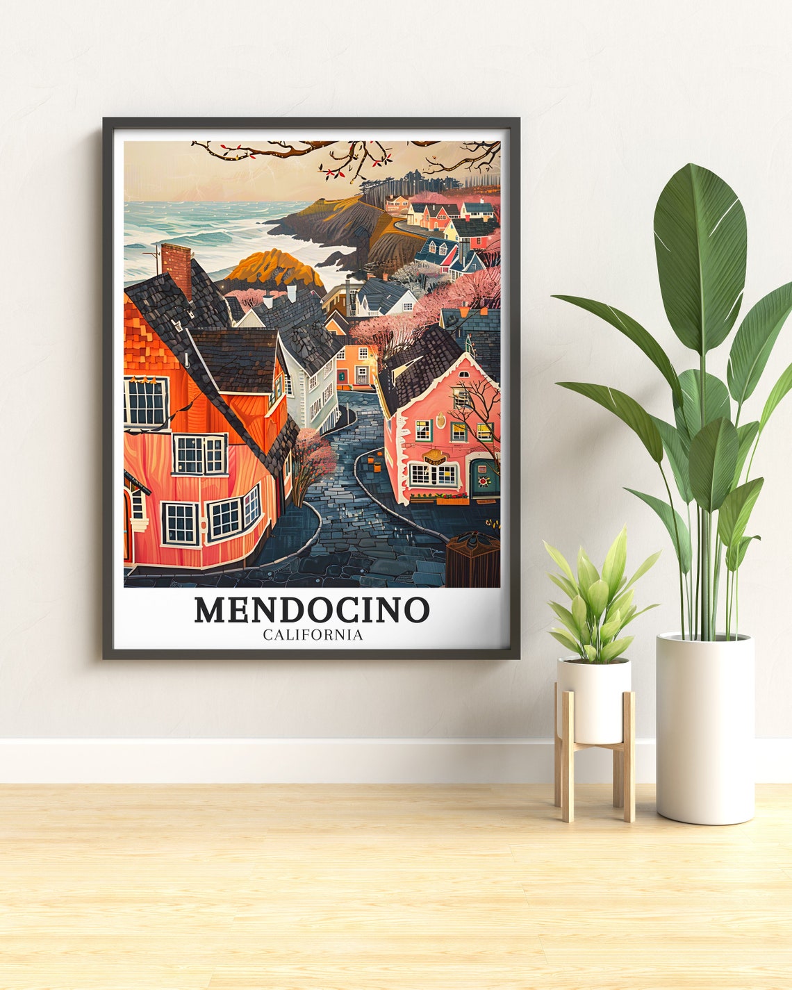 Mendocino Village Street Ocean View California Travel Poster - Image 3