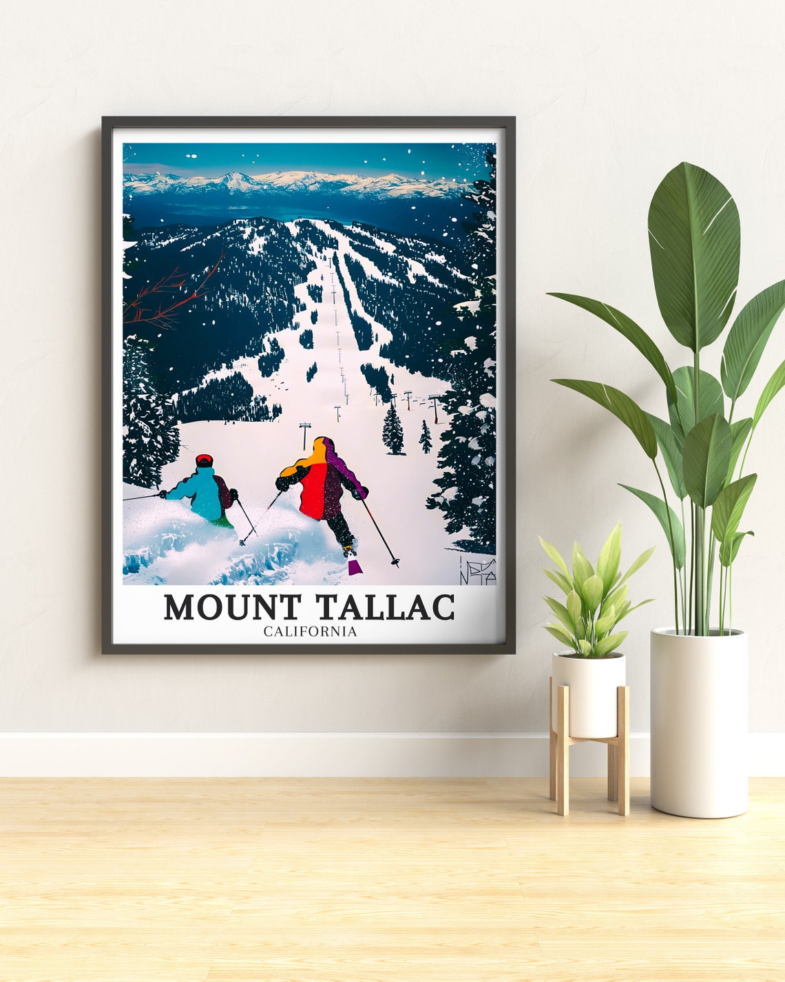 Mount Tallac California Skiers Snowy Slopes Winter Travel Poster - Image 2