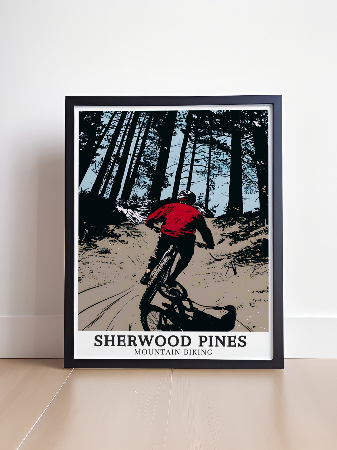 Sherwood Pines Mountain Biker Red Jacket Forest Trail Graphic Poster - Image 4