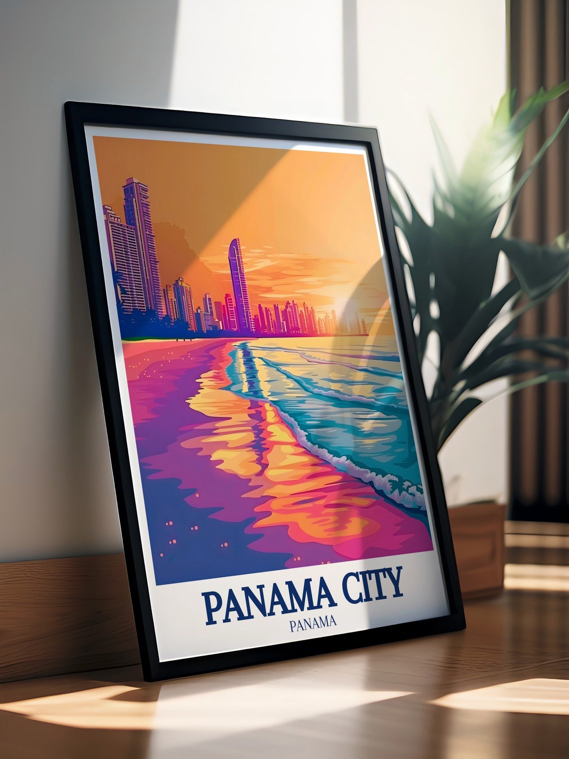Panama City Panama Beach Sunset Vibrant Skyline Travel Poster - Image 2