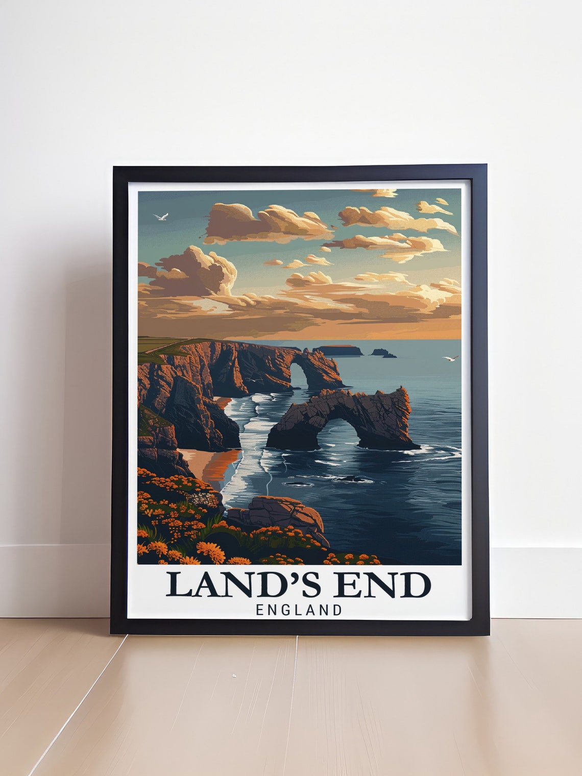 Land's End England Golden Sunset Over Sea Arches Travel Poster - Image 4