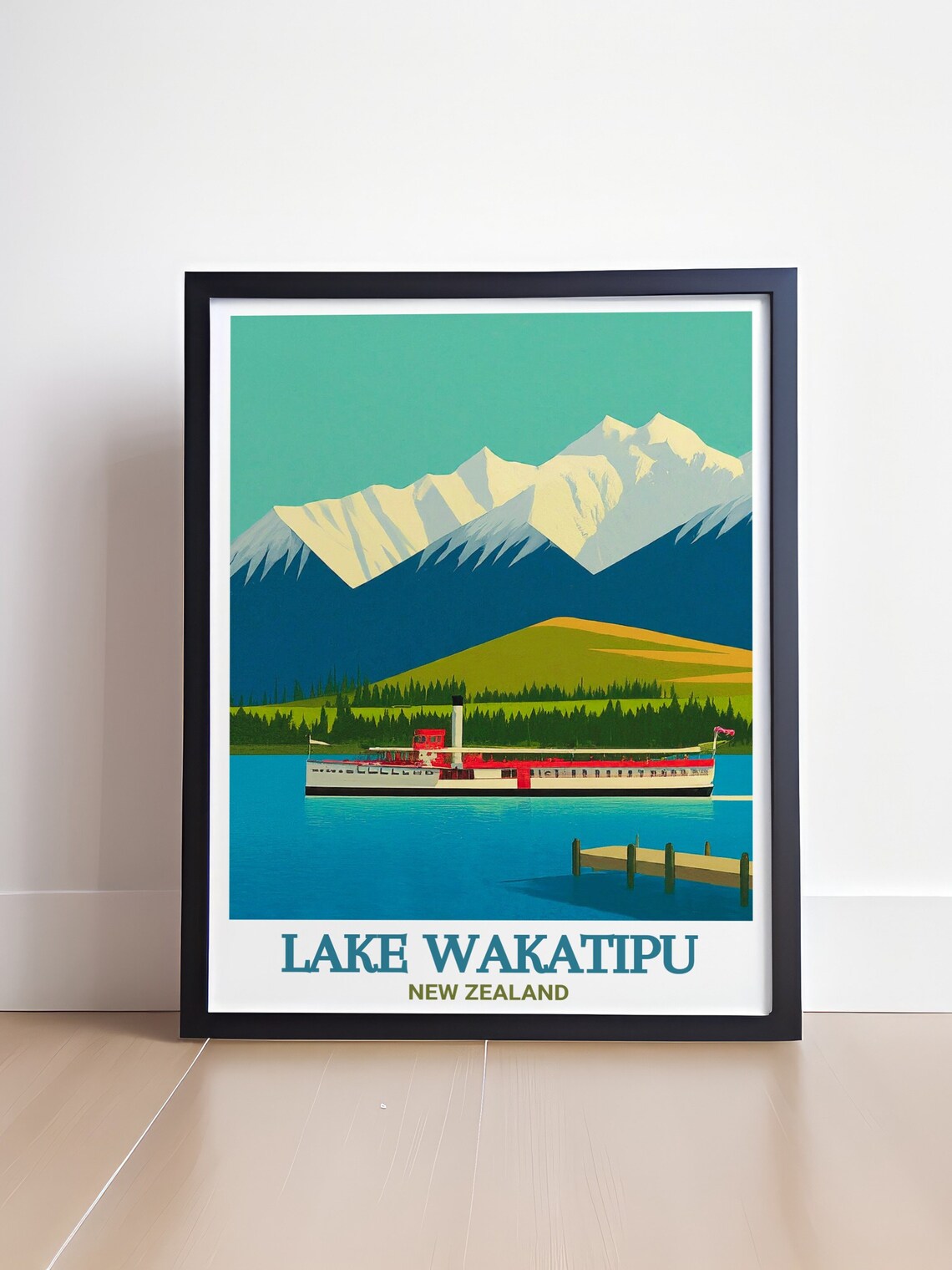 Lake Wakatipu New Zealand Steamship Alpine Lake Travel Poster - Image 4