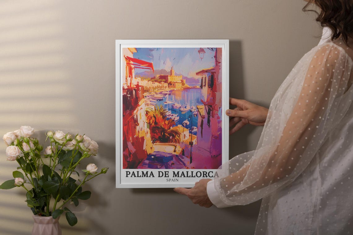 Palma De Mallorca Spain Harbor Street Painted Sunset Travel Poster - Image 3