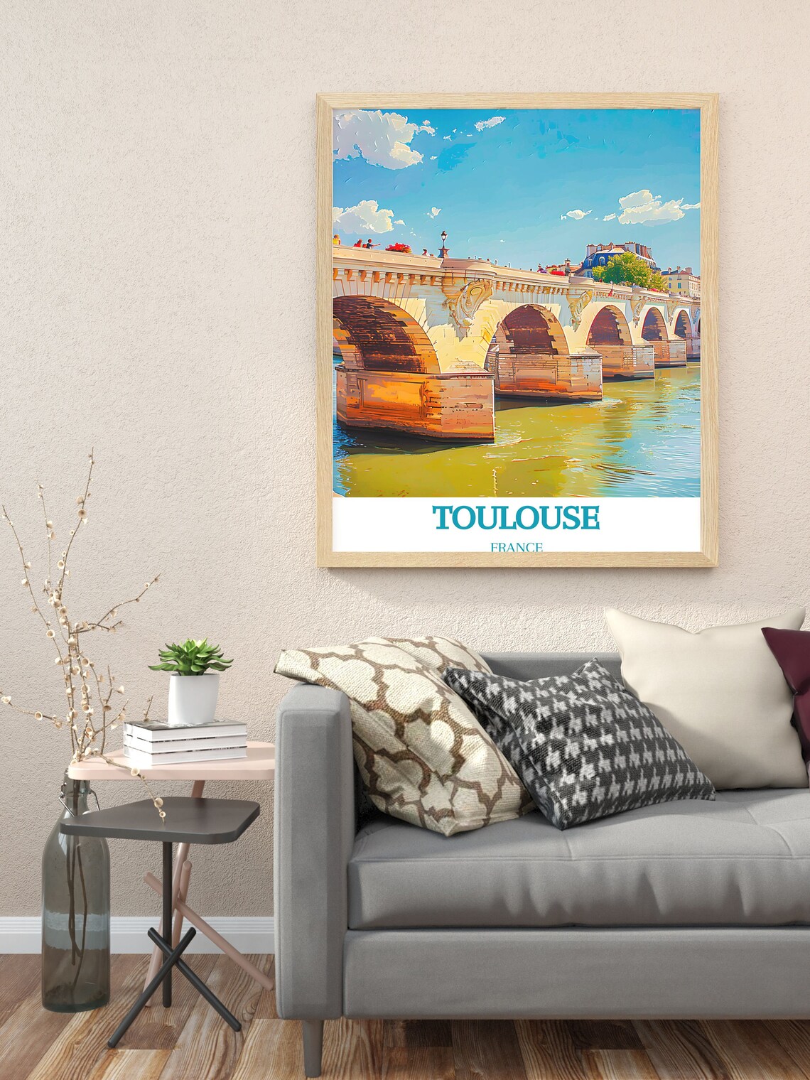 Toulouse France Historic Stone Arch Bridge River Travel Poster - Image 3