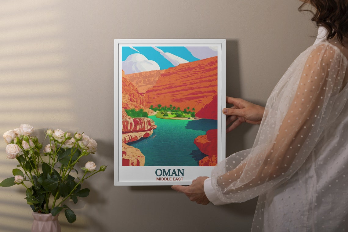 Oman Wadi Shab Canyon Emerald Oasis Pools Towering Red Cliffs Poster - Image 3