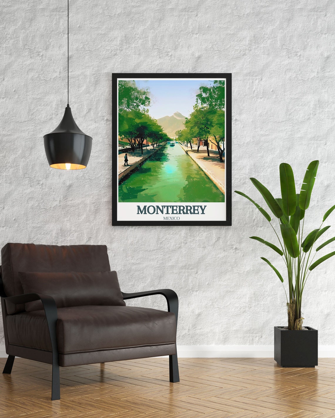 Monterrey Santa Lucia Canal Walkway Mountain View Mexico Poster - Image 2