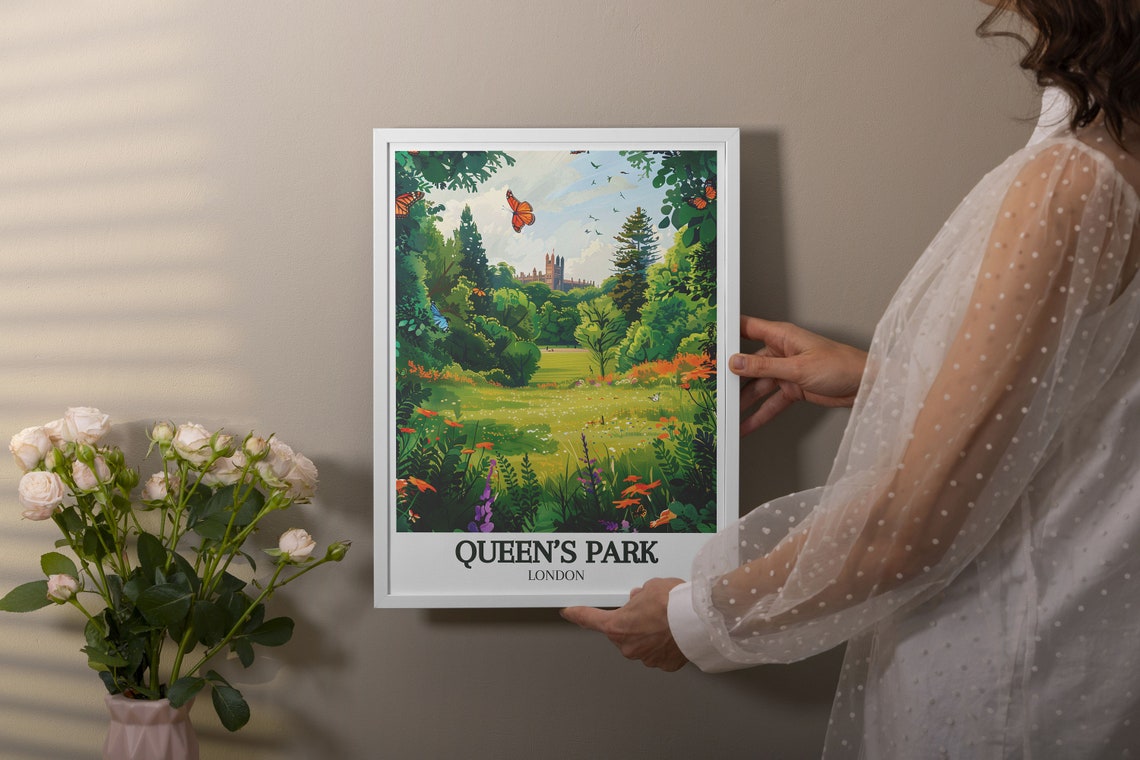 Queens Park London Wildflower Meadow Butterfly Garden Scene Poster - Image 2