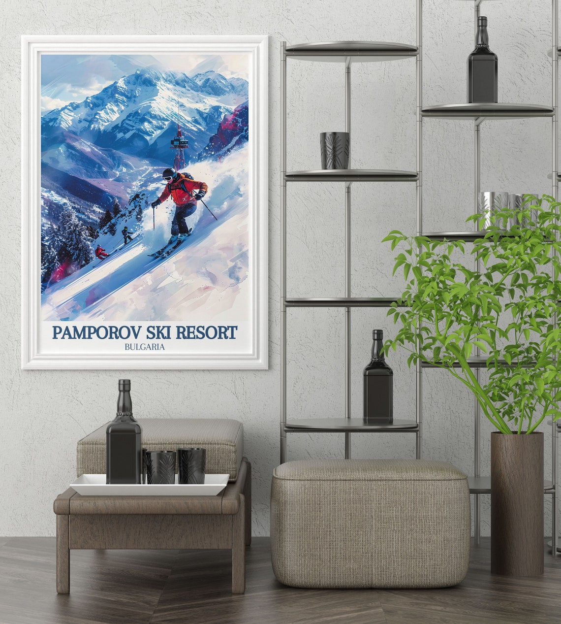 Pamporovo Ski Resort Powder Skier in a Red Jacket Bulgaria Poster - Image 3
