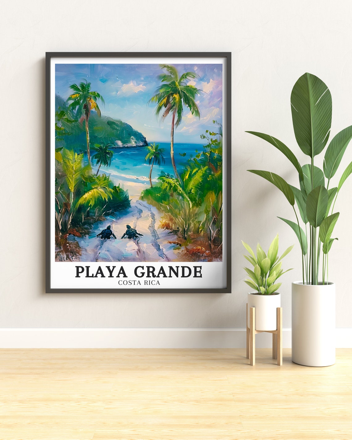 Playa Grande Costa Rica Palm Beach Two Sea Turtles Scene Poster - Image 2
