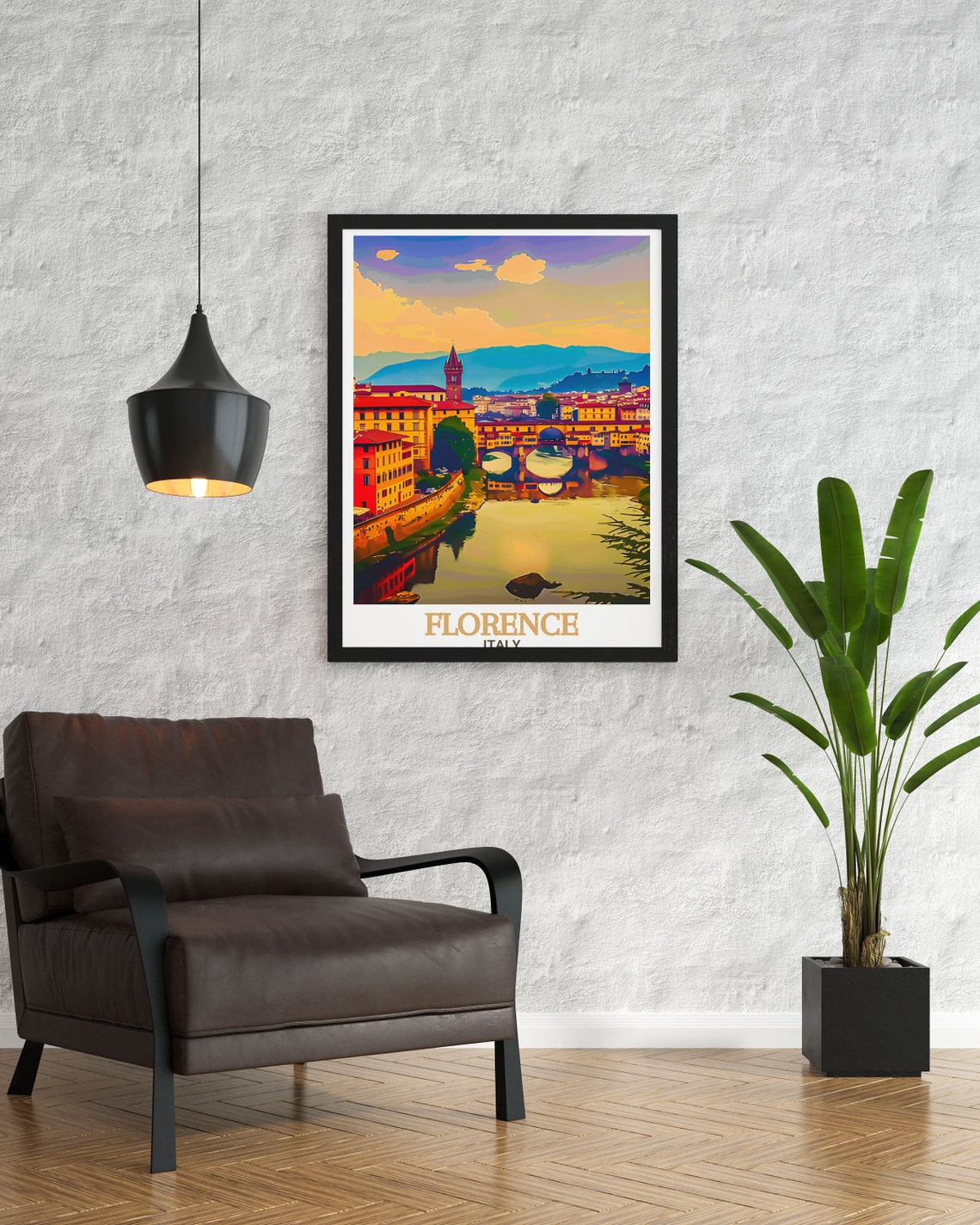 Florence Ponte Vecchio Sunset Over Arno River Golden Hour Poster - Image 2
