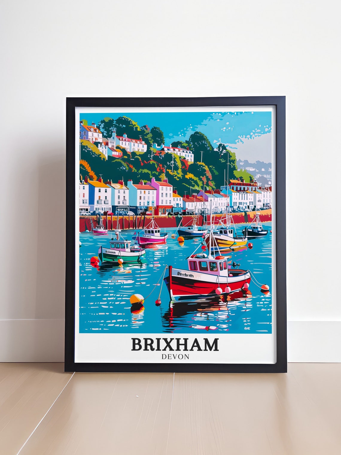 Brixham Devon Fishing Boats Waterfront Town England Travel Poster - Image 4