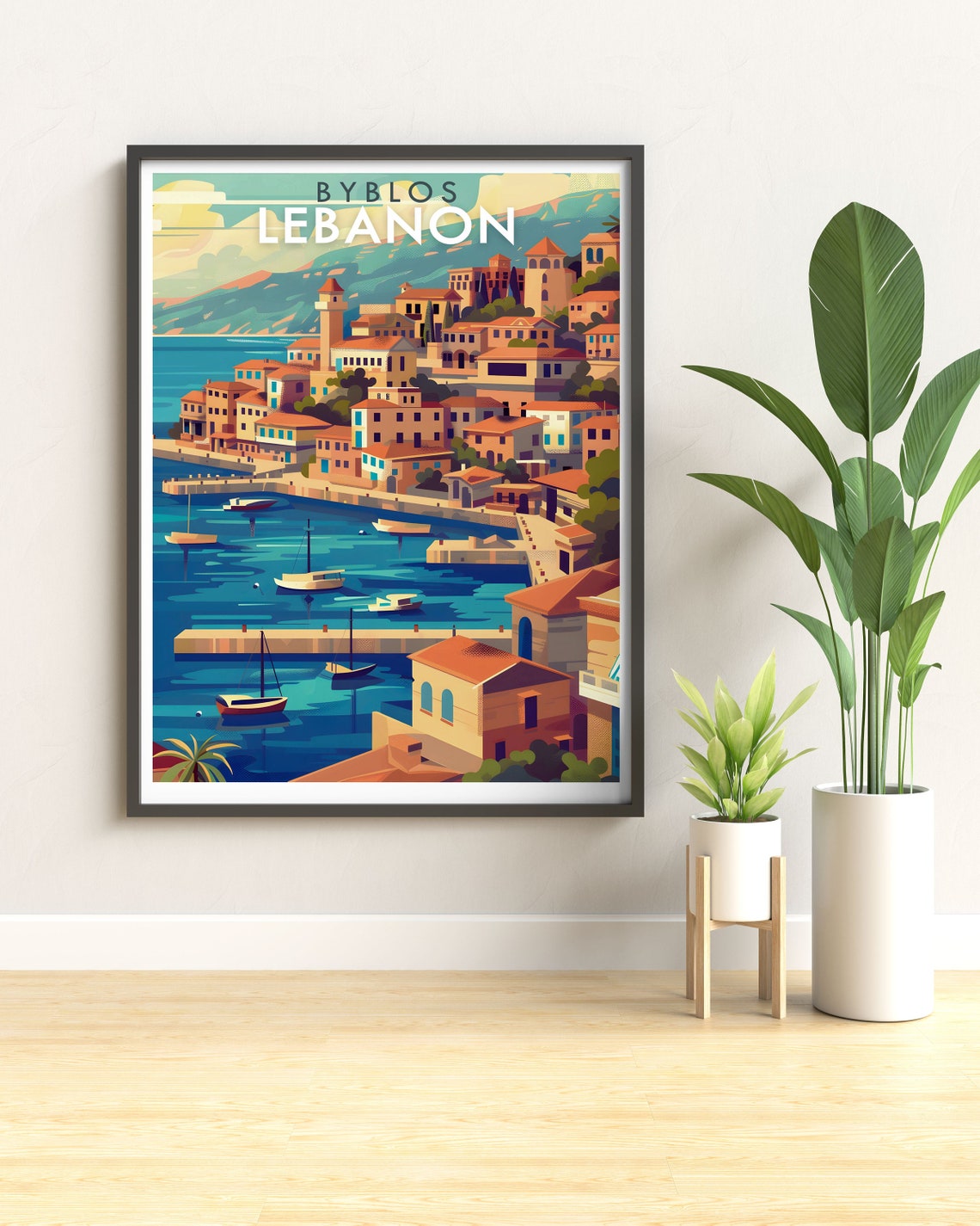 Byblos Lebanon Coastal Harbor Old Town Sunny Travel Art Poster - Image 2