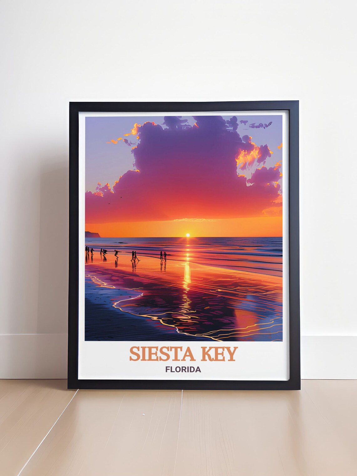 Siesta Key Florida Sunset Beach Walkers Pink Sky Reflection Travel Poster - Image 4