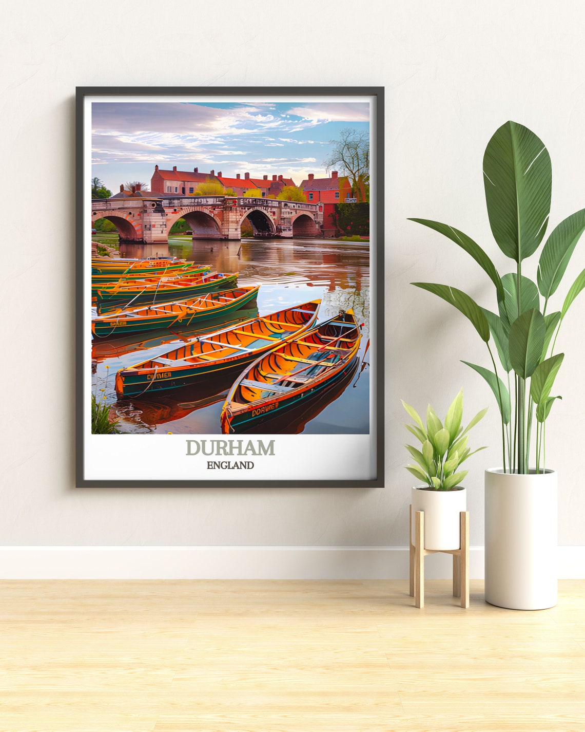 Durham England River Wear Rowing Boats Stone Bridge Scene Poster - Image 3