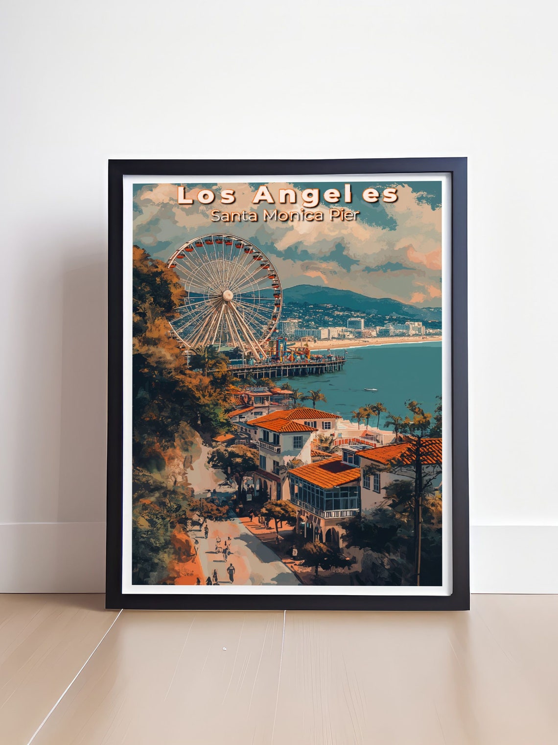 Los Angeles Santa Monica Pier Ferris Wheel Retro Sunset Travel Poster - Image 4