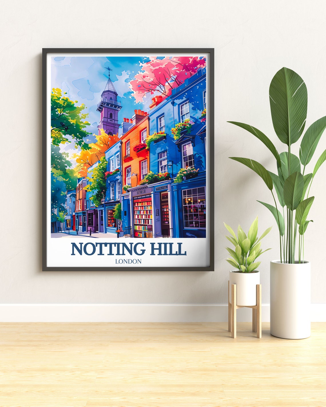 Notting Hill Travel Poster Notting Hill Bookshop And St Peters Church Posters London Travel Art Notting Hill Decor - Image 2