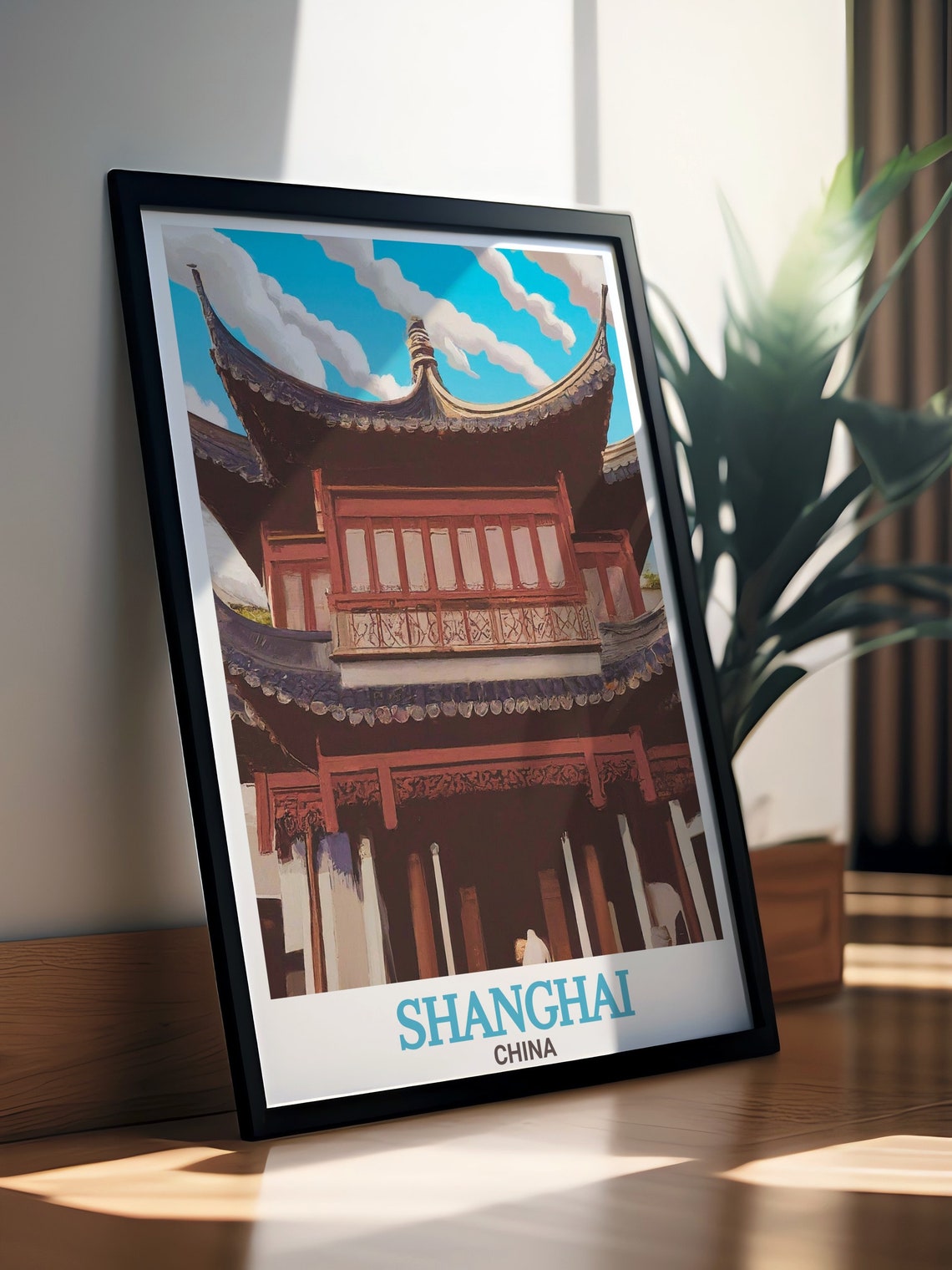 Shanghai China Yu Garden Classical Pavilion Watercolor Art Poster - Image 2