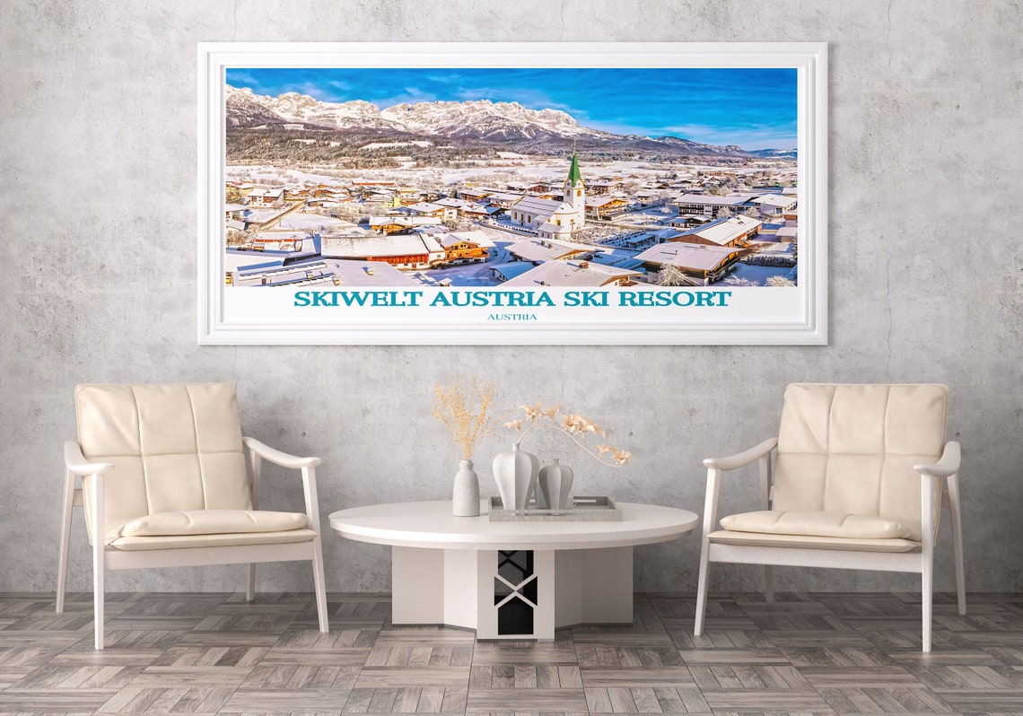 SkiWelt Austria Ski Resort Village Church Winter Snow Poster - Image 2