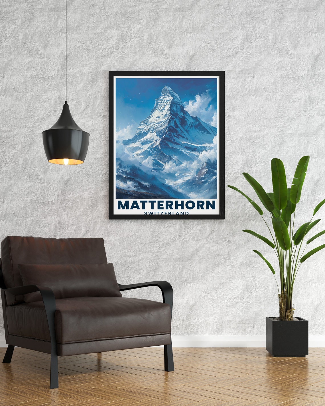 Matterhorn Switzerland Snowy Alpine Peak Painterly Blue Poster - Image 2