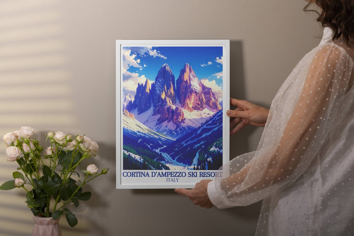 Cortina d'Ampezzo Dramatic Dolomite Peaks Winter Ski Resort Poster - Image 4