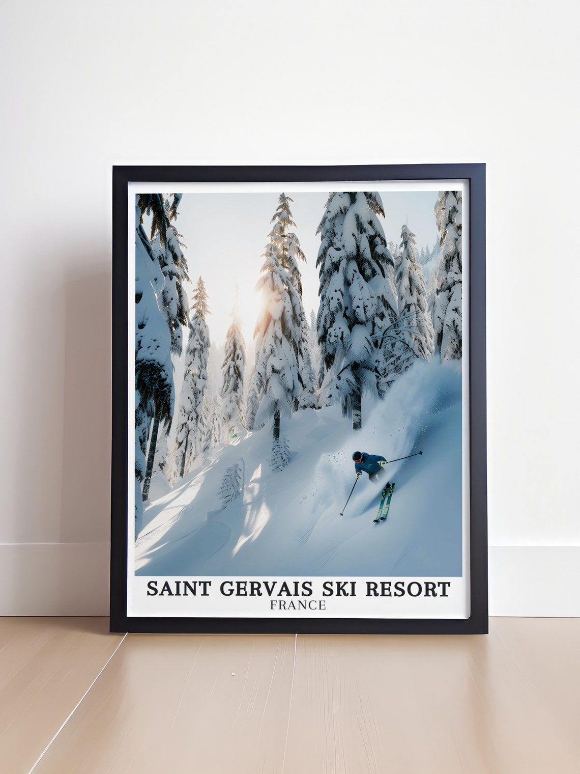 Saint Gervais Ski Resort Powder Slopes Snowy Pine Trees Poster - Image 4