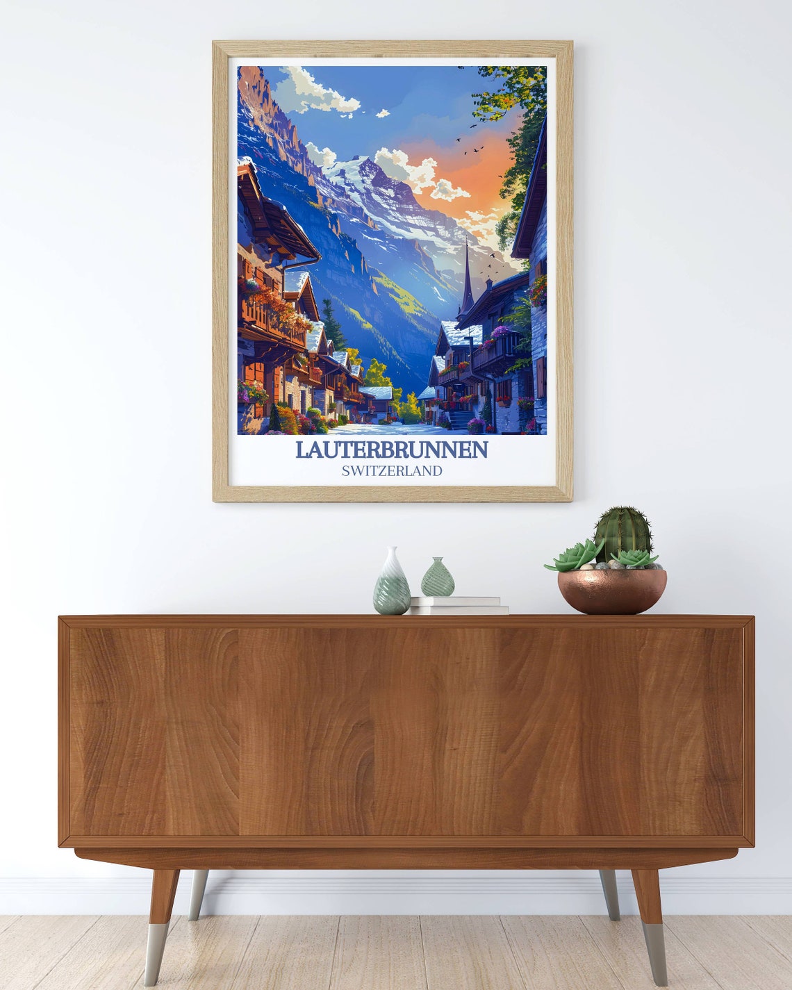 Lauterbrunnen Switzerland Alpine Village Church Sunset Peak Poster - Image 3