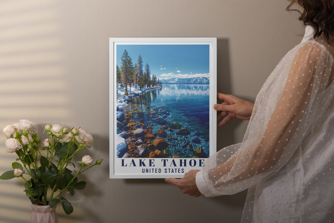 Lake Tahoe United States Crystal Water Snowy Pines Travel Poster - Image 2
