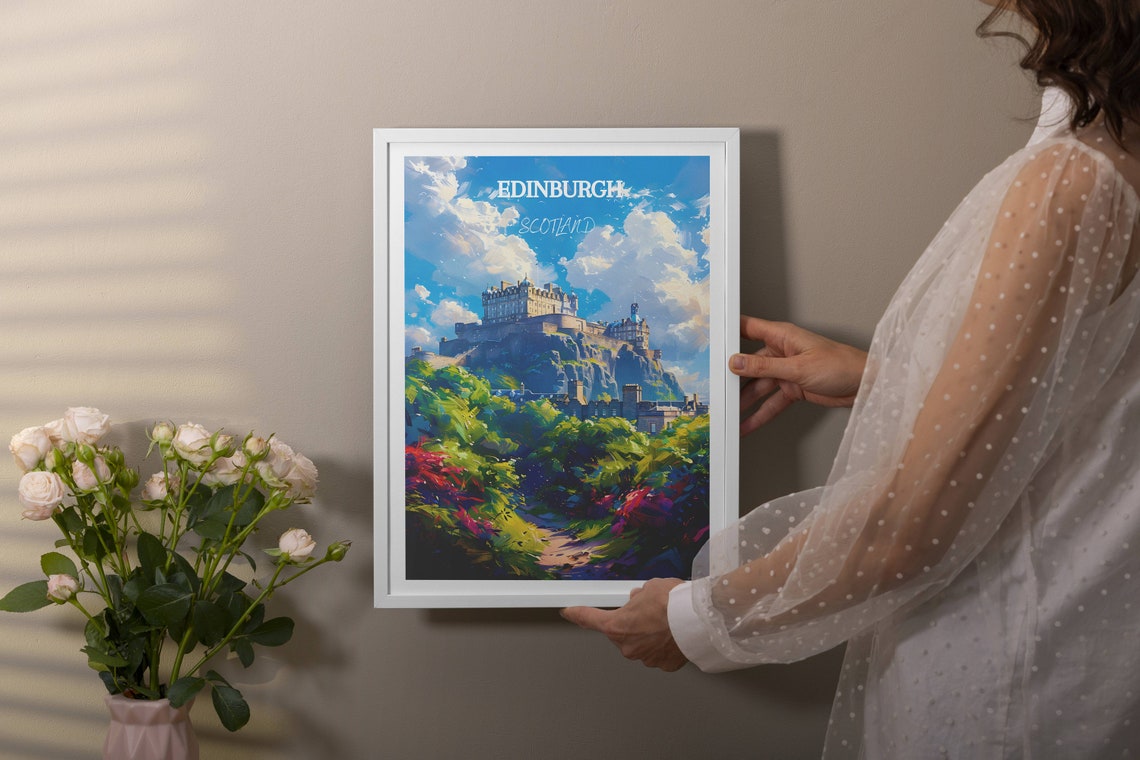 Edinburgh Castle on Castle Rock Above Lush Summer Gardens Poster - Image 4