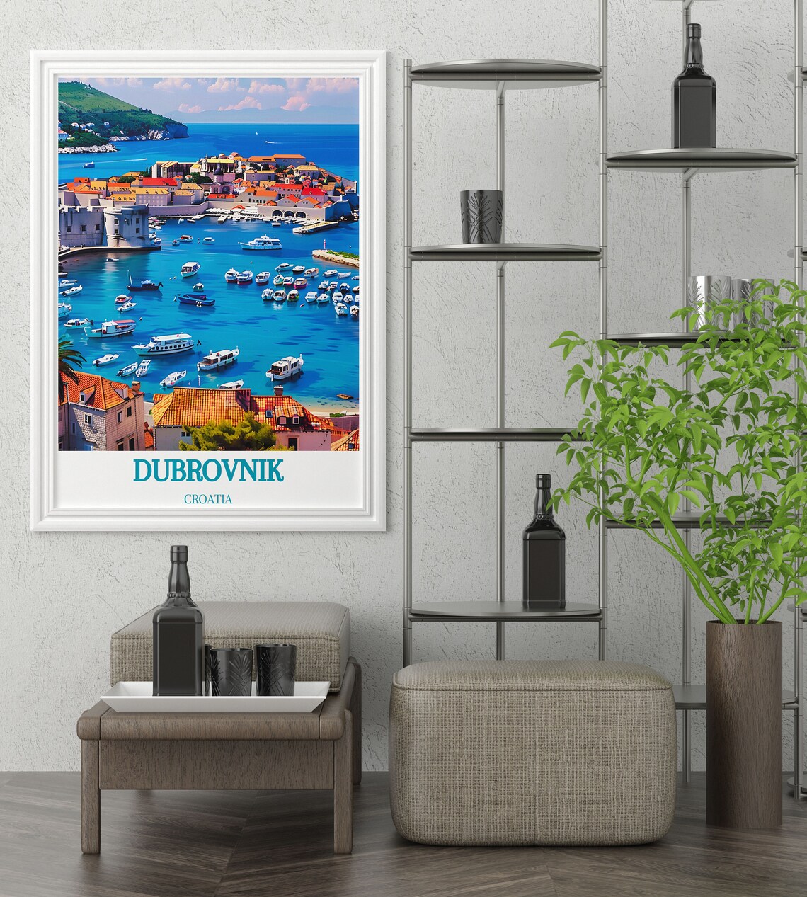 Dubrovnik Croatia Harbor Boats and Old Town Skyline View Poster - Image 3