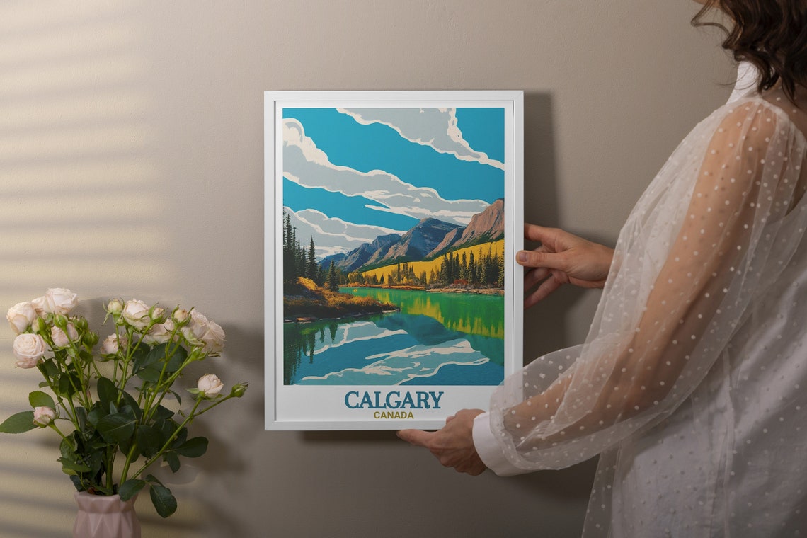 Calgary Canada Fish Creek Mountain Lake Pine Trees Travel Poster - Image 3