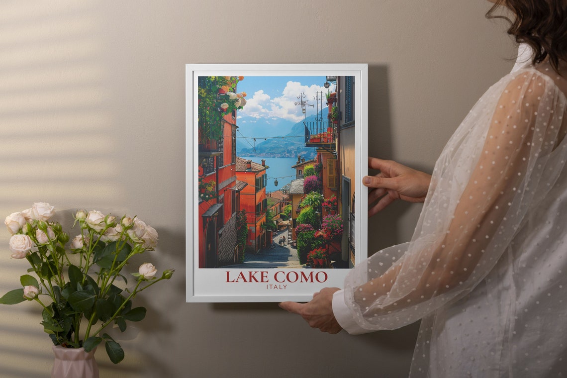 Lake Como Bellagio Flower Street Lake View Italy Charming Poster - Image 2