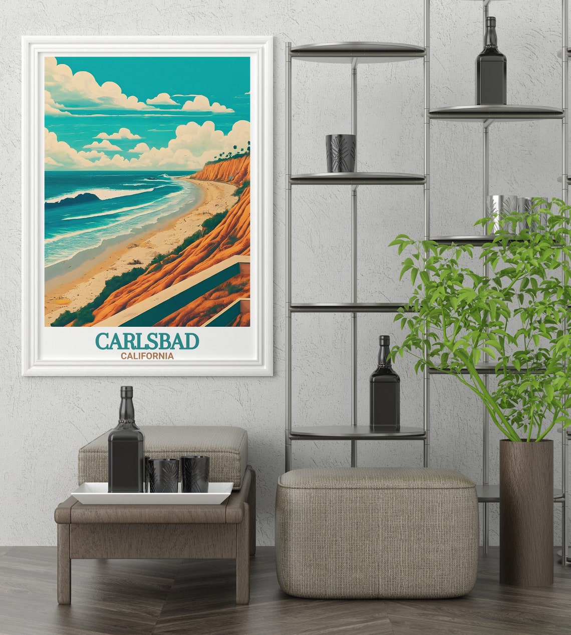 Carlsbad California State Beach Cliffs Surf Waves View Poster - Image 2