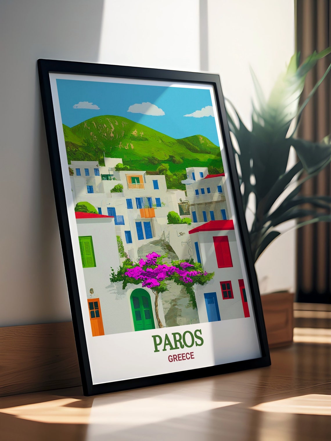Paros Greece Lefkes Village White Houses Colorful Doors Poster - Image 2