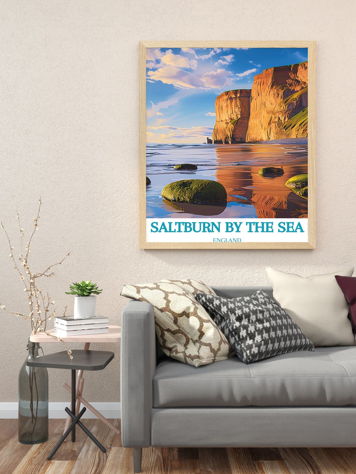 Saltburn By The Sea Rocky Cliffs At Sunset Over The Beach Poster - Image 3