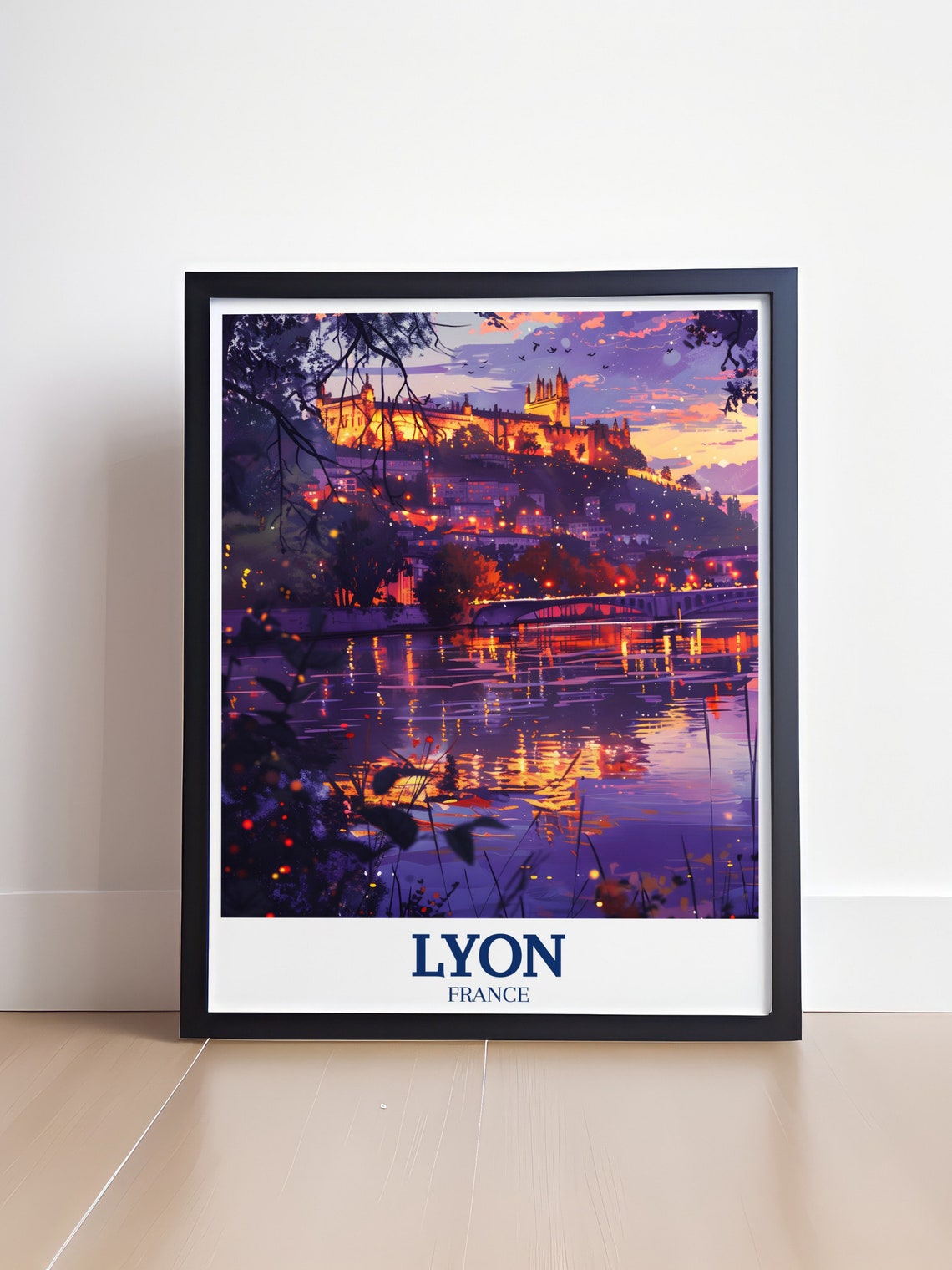 Lyon France Fourviere Basilica Dusk Riverside Evening Glow Poster - Image 4