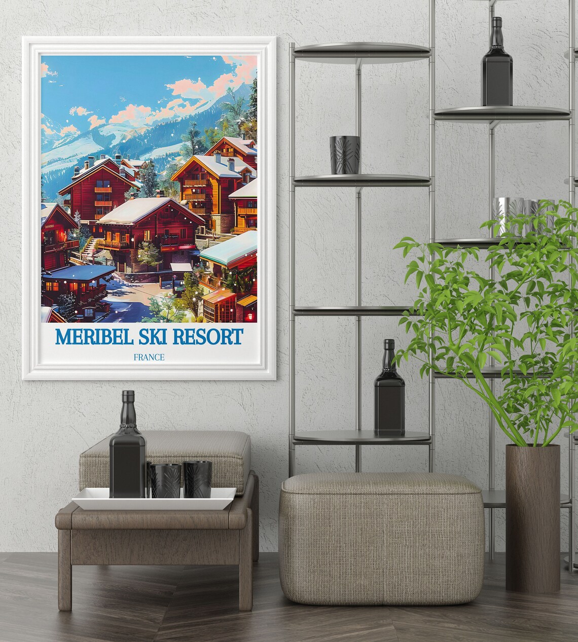 Meribel Ski Resort French Alps Chalets Vintage Travel Poster - Image 4