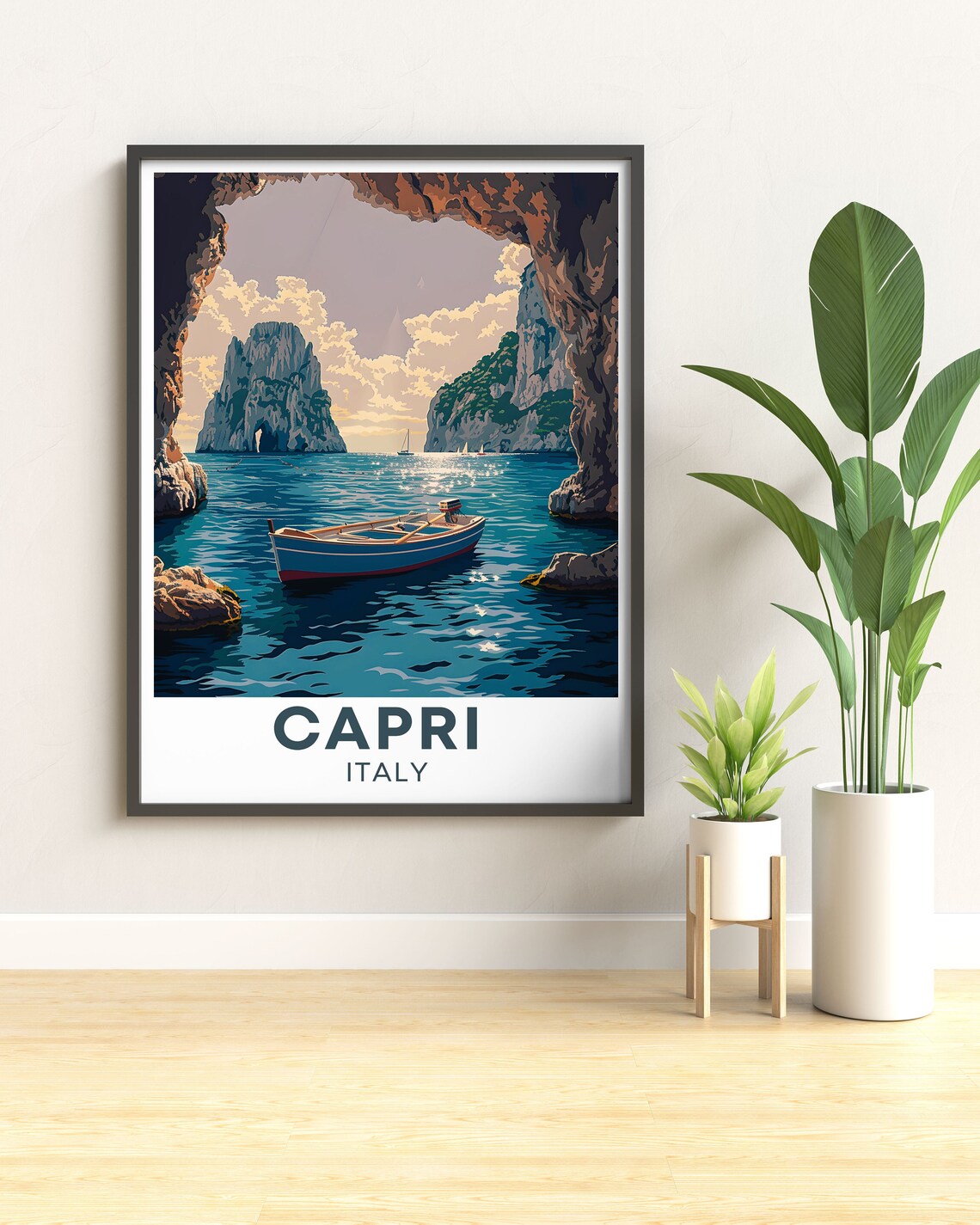 Capri Italy Blue Grotto Boat Cave Faraglioni Rocks Sea Travel Poster - Image 2
