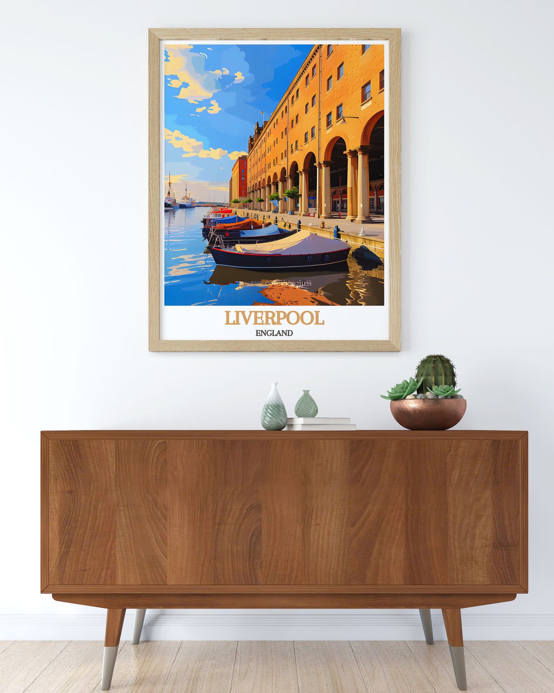 Liverpool England Royal Albert Dock Boats at Golden Sunset Poster - Image 3