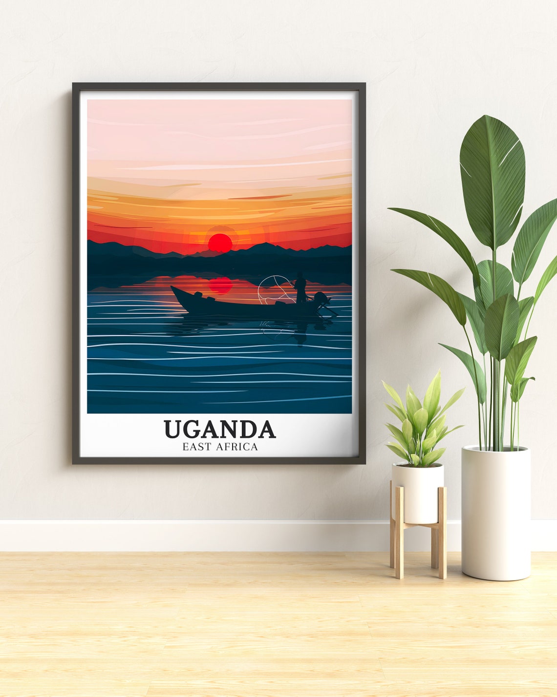 Uganda Lake Victoria Fisherman Sunset Silhouette Africa Poster - Image 3