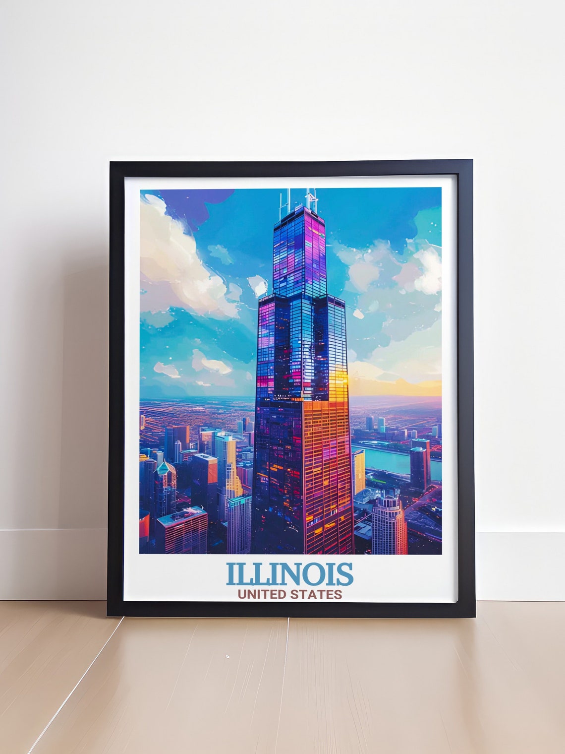 Illinois Chicago Willis Tower Vibrant Skyscraper Cityscape Poster - Image 4