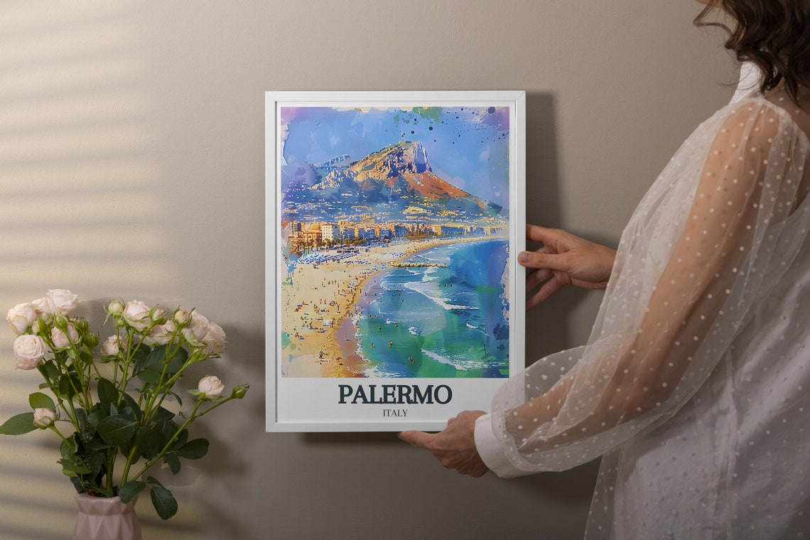 Palermo Mondello Beach With Mount Pellegrino Sicily Travel Poster - Image 3