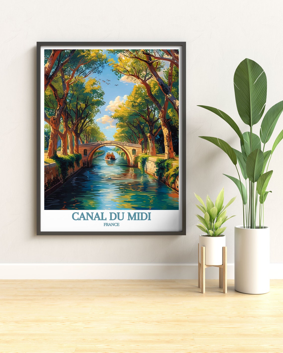 Canal Du Midi France Tree Lined Waterway Stone Bridge Barge Poster - Image 3