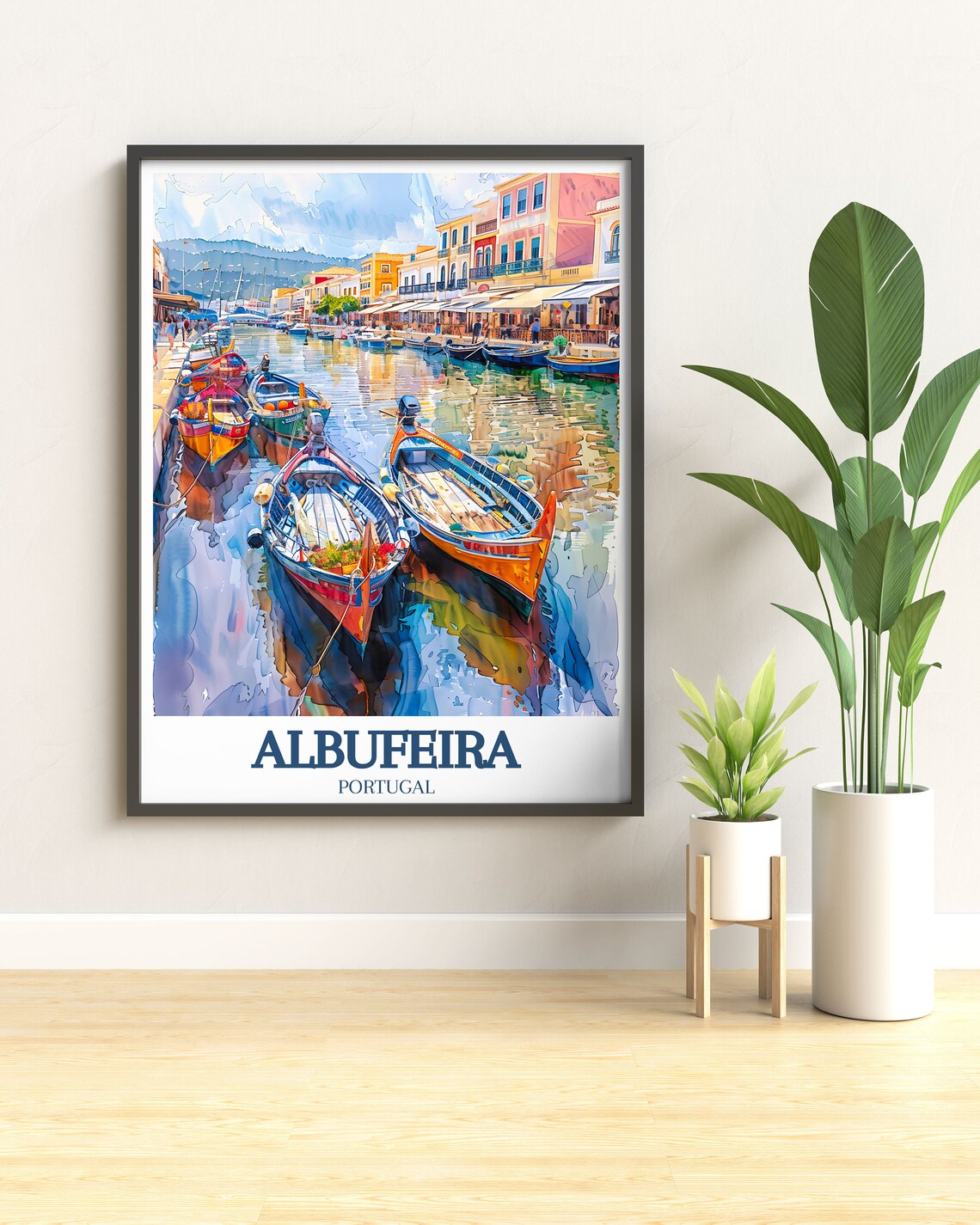 Albufeira Marina Colorful Fishing Boats Watercolor Travel Poster - Image 2