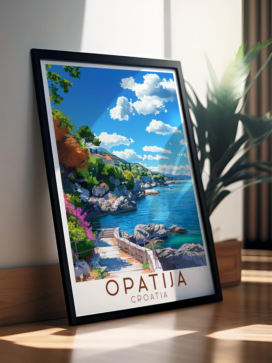 Opatija Croatia Lungomare Promenade Stairs Rocky Coast Travel Poster - Image 3