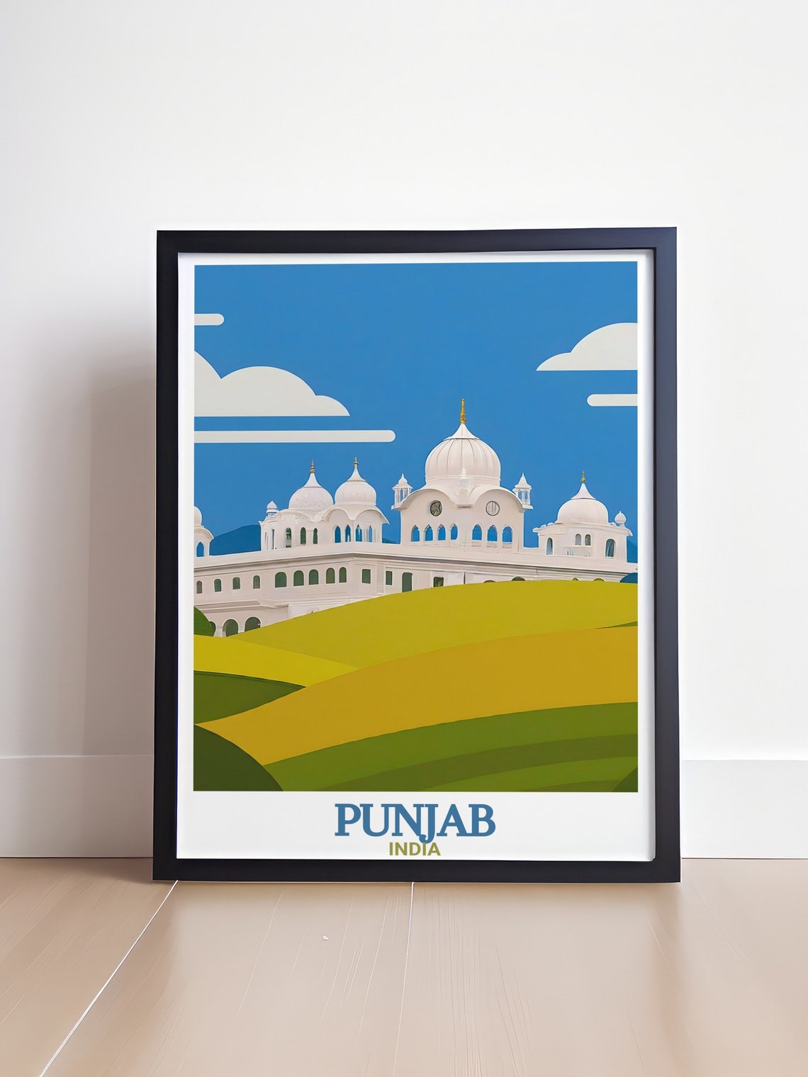 Punjab India Anandpur Sahib Gurudwara Fields Retro Art Poster - Image 4